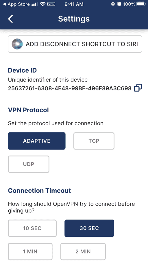 OpenVPN connect ayarları iOS