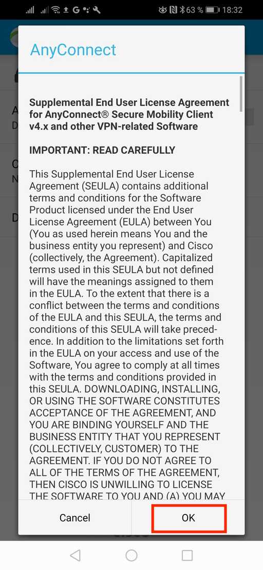 cisco anyconnect android step 2