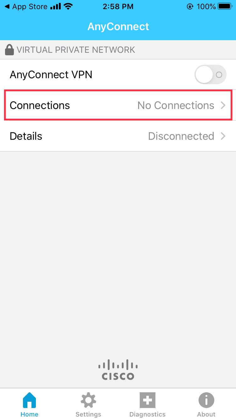 cisco anyconnect in IOS screens